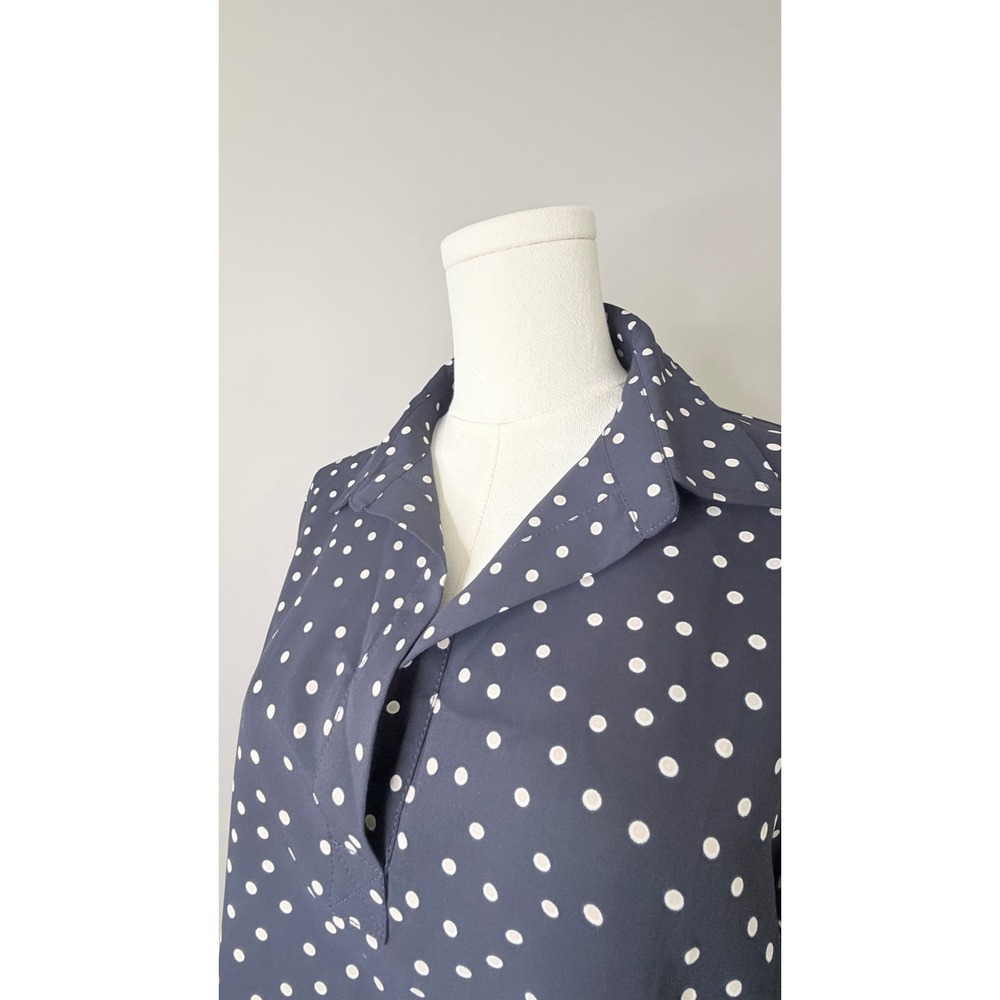 Blouse Work Wear Polka Dot Navy Blue Long Sleeve V-Neck Top Large